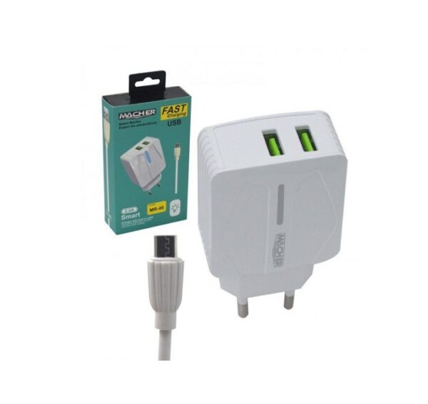 شارژر دیواری فست شارژ Macher MR-46 2Port 2.4A 12W + کابل میکرو یو اس بی - Image 2