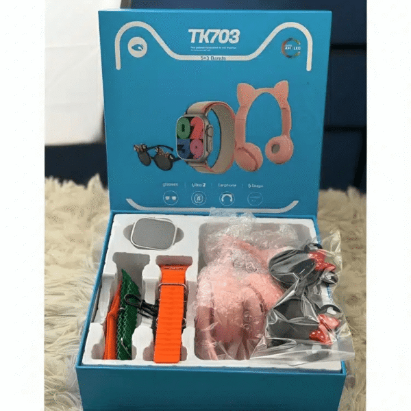پک ساعت هوشمند TK703 به همراه هدفون بلوتوثی و عینک دخترانه - Image 11
