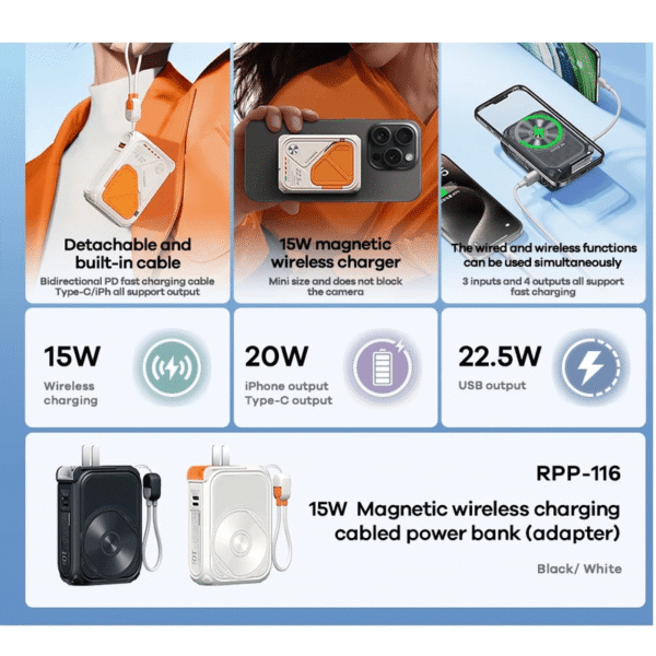 پاوربانک ریمکس MagSafe Wireless Fast Charge RPP116 ظرفیت 10000mAh - Image 5