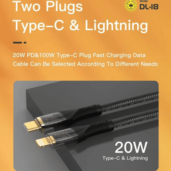 کابل کنفی تایپ سی به لایتنینگ OTU مدل DL18IC توان 20 وات - Image 3